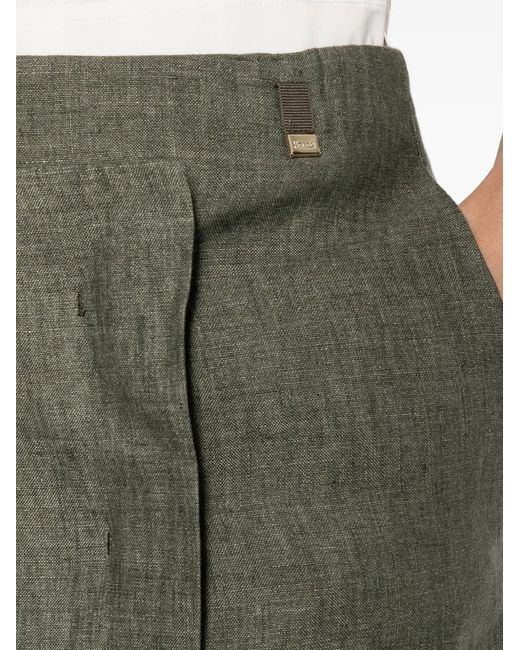 Herno Green Long Yarn-Dyed Washed-Effect Linen Wrap Skirt With Logo Plate