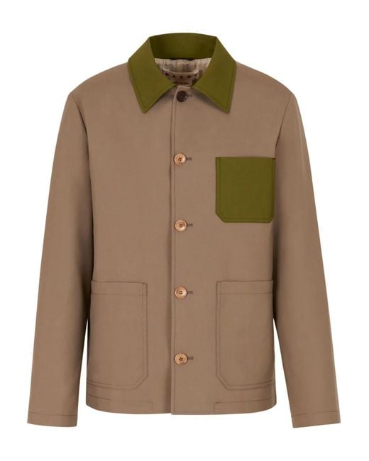 Marni Green Contrast-Collar Pocket Shirt Jacket for men