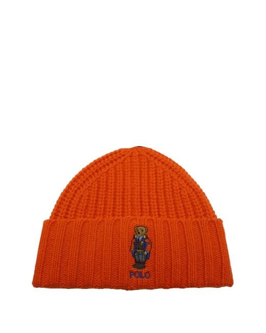 Polo Ralph Lauren Orange Outdoor Polo Bear Beanie Hat for men