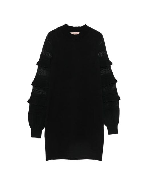 Twinset Black Ruffled-Sleeve Mini Knitted Dress