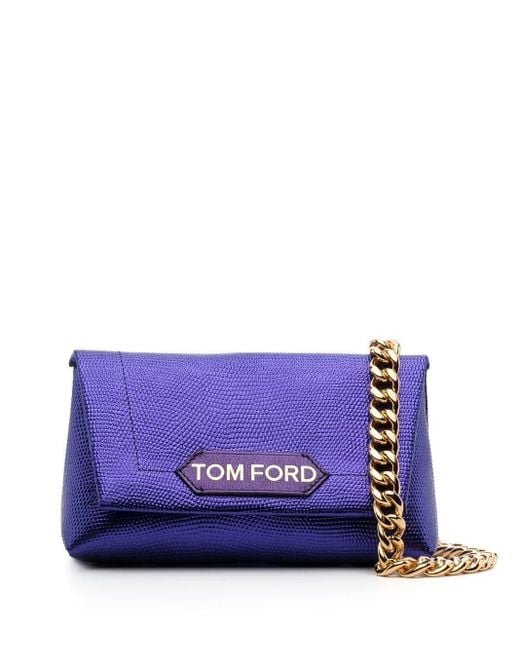 Tom Ford Purple Mini Label Chain Clutch Bag