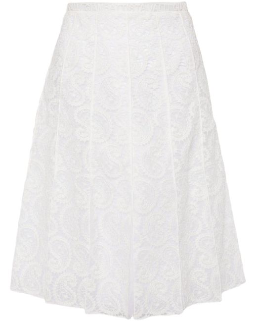 Giambattista Valli White Pleated Lace Skirt