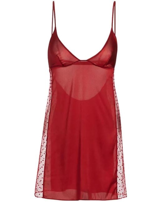 Kiki de Montparnasse Red Merci Sheer-panel Silk Slip Dress