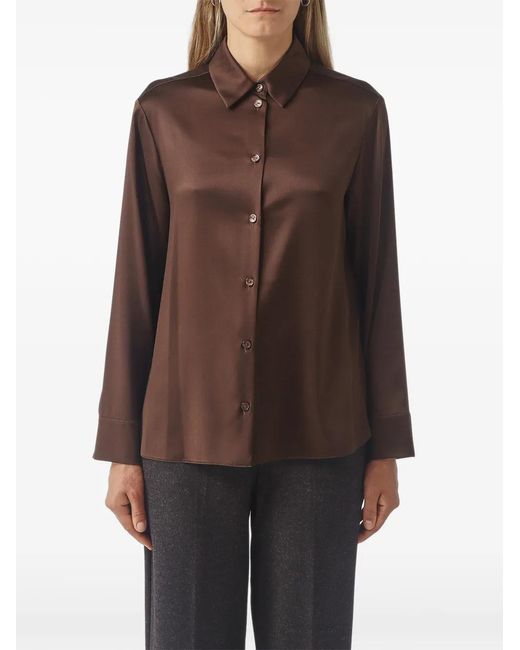 Max Mara Brown Satin-Finish Button-Up Shirt