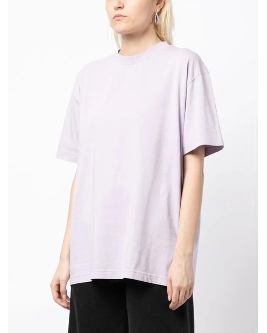 we11done Purple Logo-Print Cotton T-Shirt