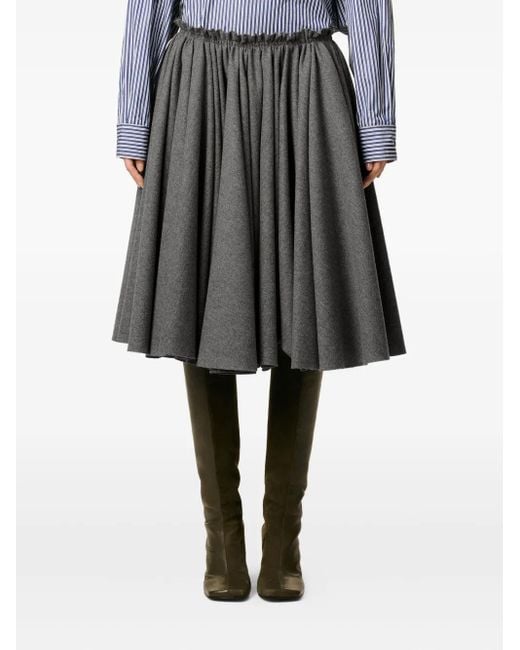 AMI Gray Corolla Wool Midi Skirt