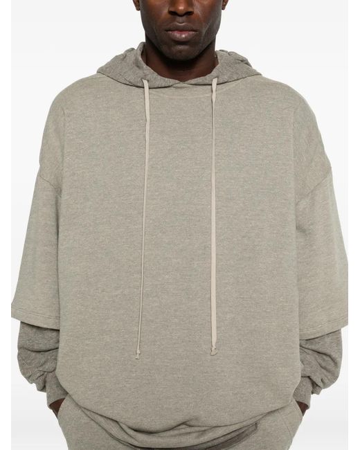Rick Owens Natural Drawstring Layered Hoodie for men