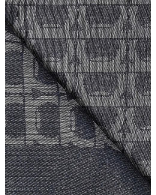 Ferragamo Gray Gancini-Pattern Fringed Scarf for men