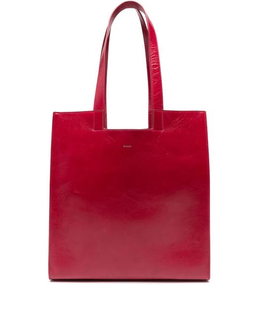Bally Red Logo-Detail Leather Tote Bag for men