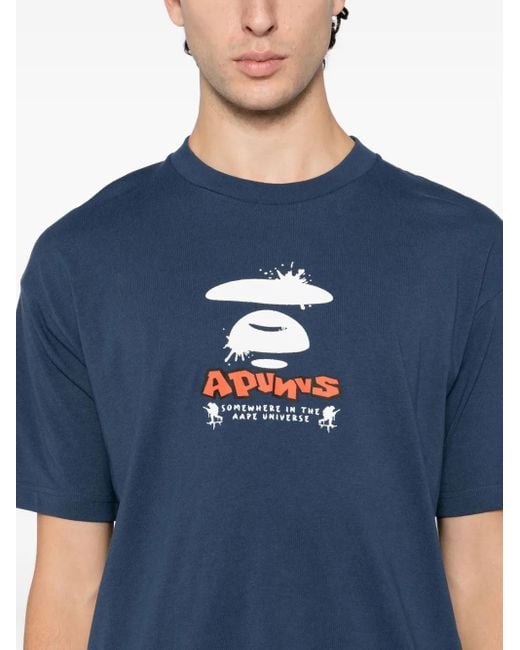Aape By A Bathing Ape Blue Logo-Print T-Shirt for men