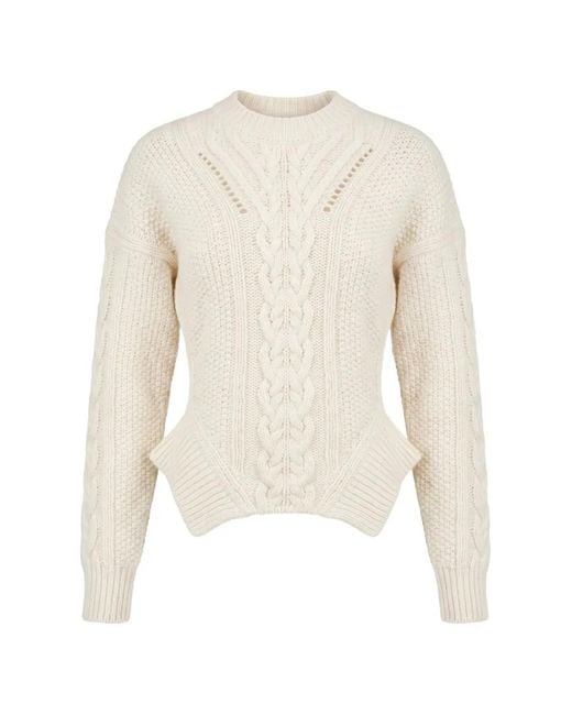 Dondup White Pull En Maille Torsadée À Manches Descendues