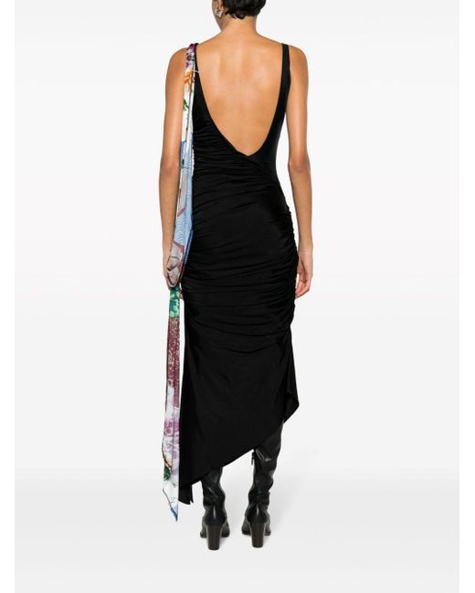 MARINE SERRE Black Asymmetrisches Kleid mit Drapierung