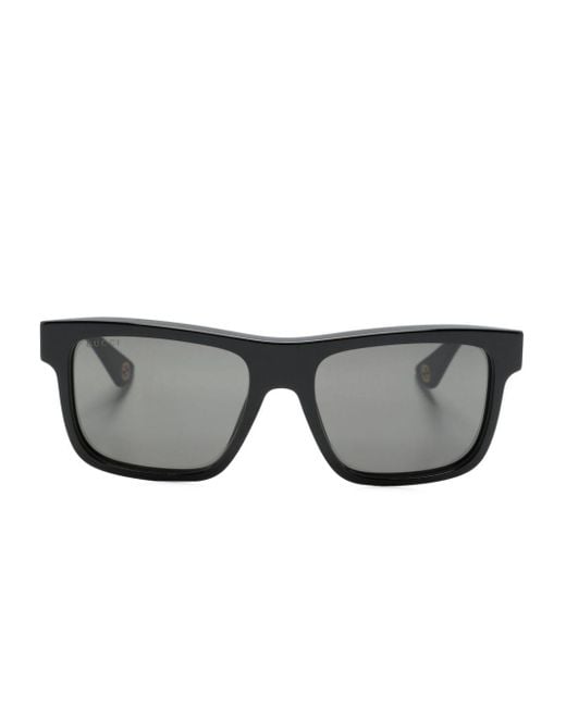 Gucci Gray Engraved-logo Square-frame Sunglasses for men
