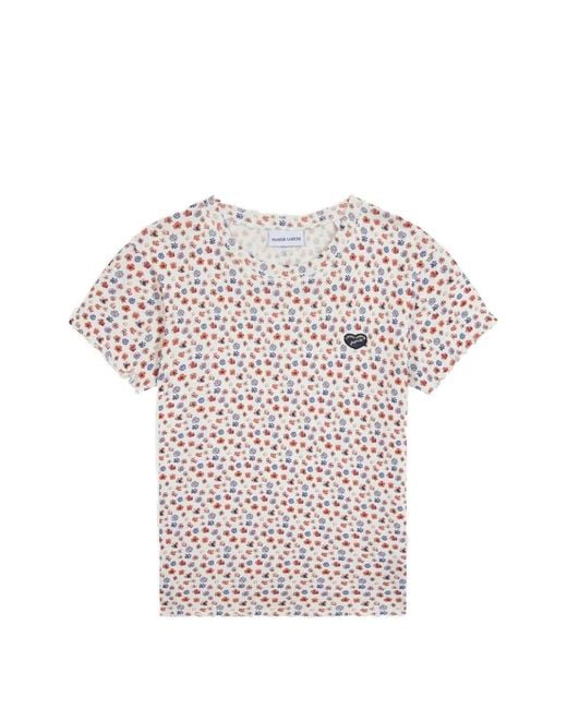 Maison Labiche White Floral-Print Lettuce-Hem T-Shirt