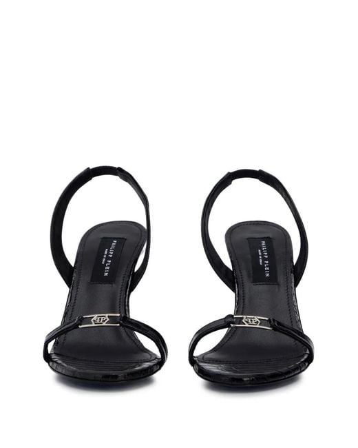 Philipp Plein Metallic Sandales À Logo Hexagonal Et Imprimé Peau De Croco