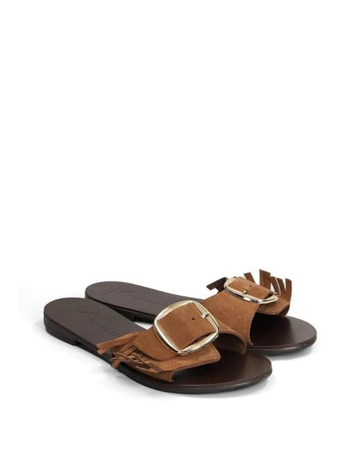 NICOLAS LAINAS Brown Suede Flat Sandals