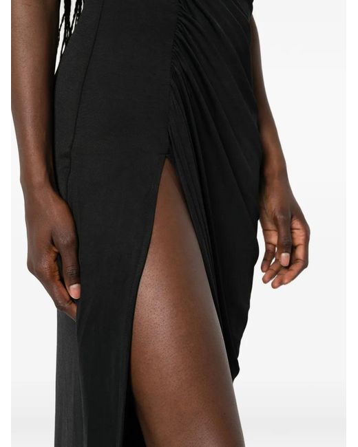 Twentyfourhaitch Black Arutas Ruched Side-Slit Dress