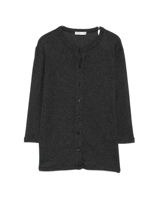 The Row Black Button-Up Three-Quarter Sleeve Cardigan