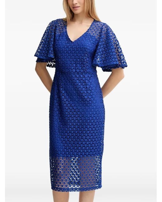 Joseph Ribkoff Blue V-neck lace midi dress