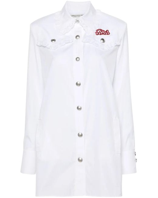 Alessandra Rich White Logo-Patch Lace-Trim Minidress