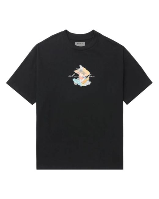 Musium Div. Black Graphic-Print Cotton T-Shirt for men