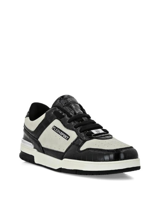 Philipp Plein Black Crocodile-Effect Panel Sneakers