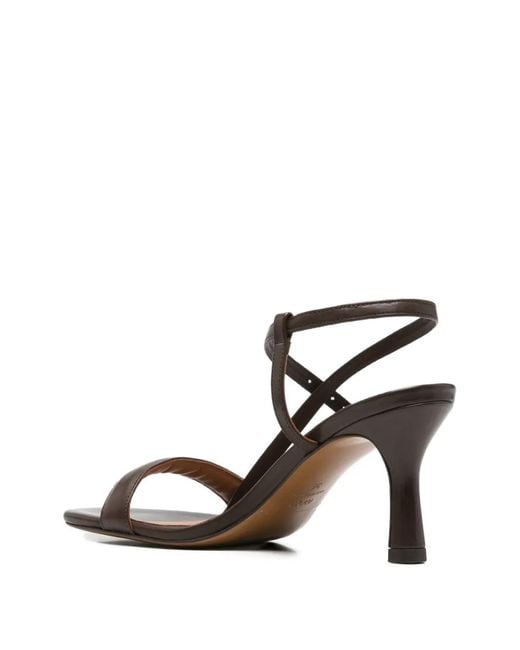 Maje Brown Leather Crossover-Strap Sandals