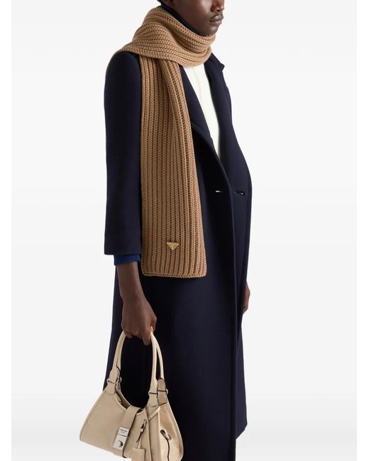 Prada Brown Enameled Triangle Knit Scarf