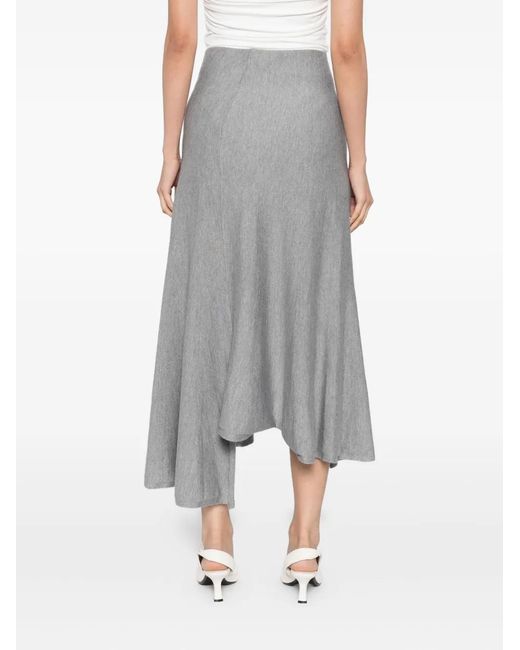 Khaite Gray Wool Midi Skirt