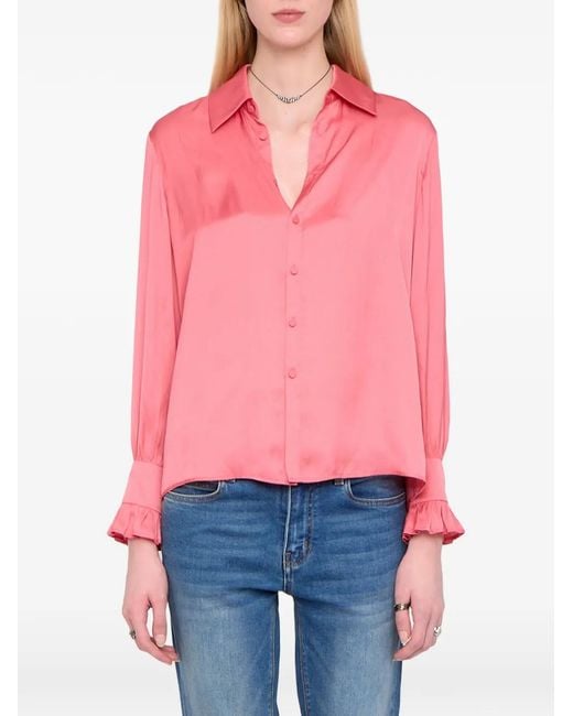 Zadig & Voltaire Pink Thely Satin-Finish Blouse