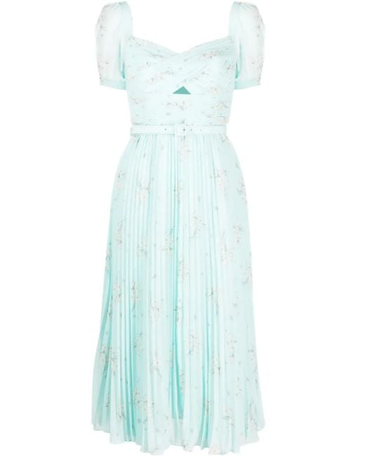 Self-Portrait Blue Floral-Print Chiffon Midi Dress
