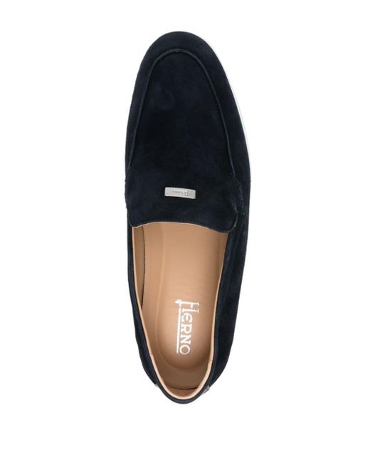 Herno Blue Monogram-heel Suede Loafers for men