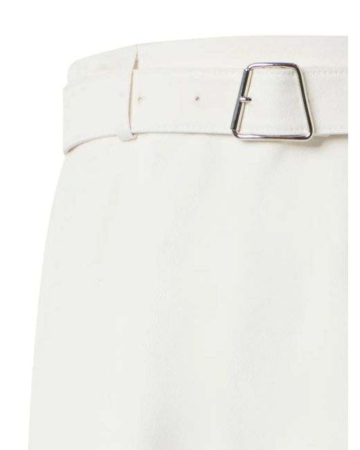 Akris White A-Line Belted Midi Skirt