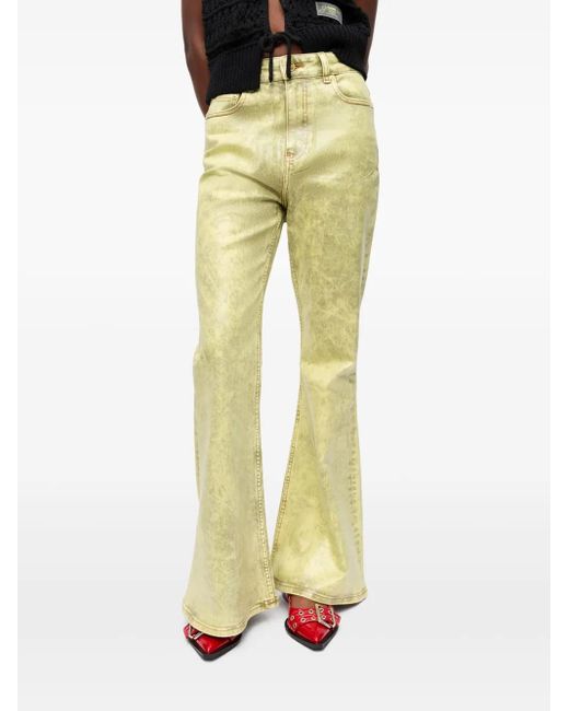 Ganni Yellow Foil Flared Jeans