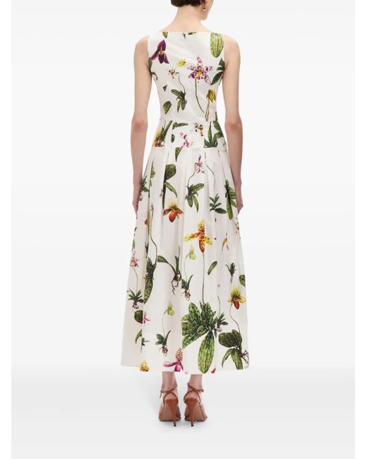 Oscar de la Renta White Orchid Zip-Front Poplin Dress