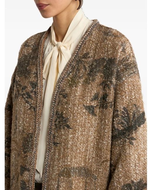 Etro Brown Bouclé Kesa With Flower And Animal Motif
