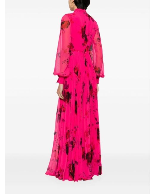 Erdem Pink Floral-print Chiffon Gown