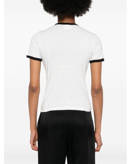 Courreges White Logo-Patch-T-Shirt mit Kontrastbesatz