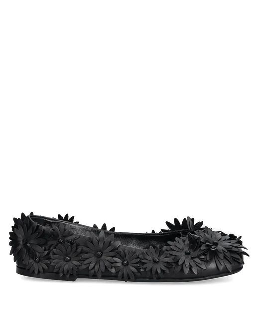 Agl Attilio Giusti Leombruni Black Ceramic Full Flowers Ballet Flats