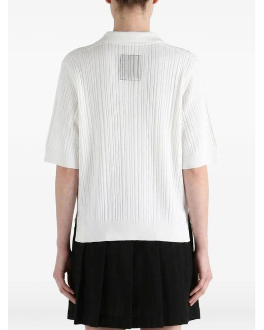 Uma Wang White Chemise Côtelée À Finitions En Dentelle