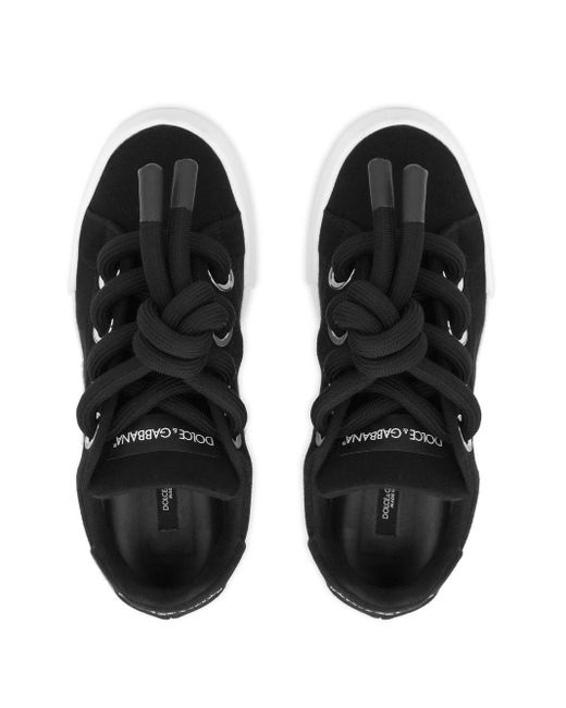 Dolce & Gabbana Black Lace-detail Low-top Sneakers