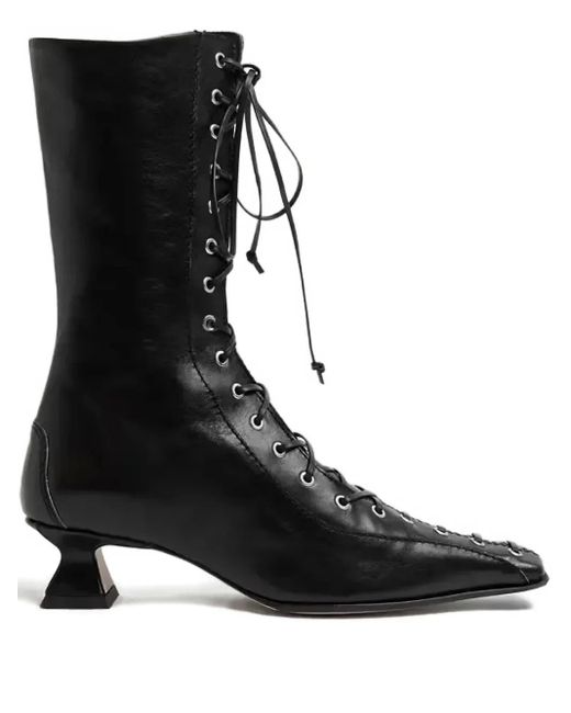 Miista Black 35Mm Emile Lace-Up Heel Boots