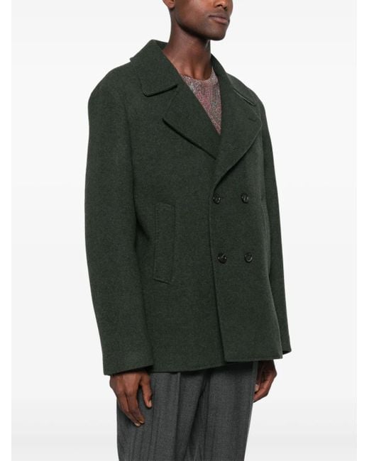 Etro Green Peacoat With Welt Pockets And Sleeves for men