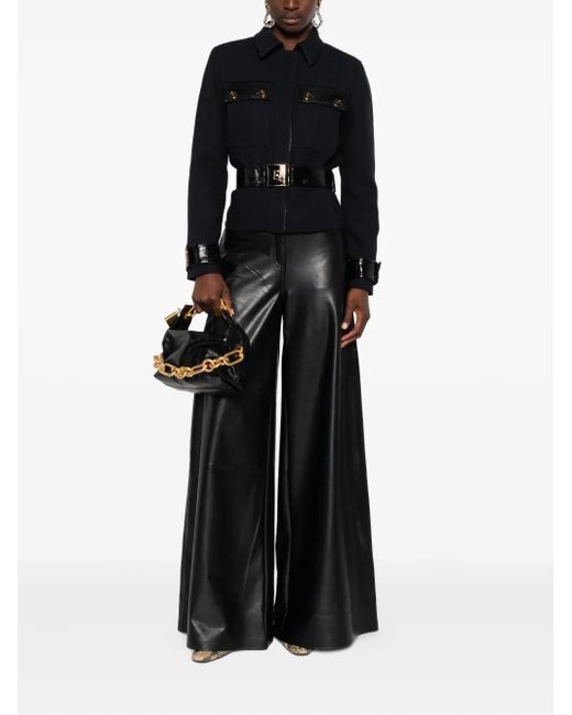 Elisabetta Franchi Black Patent-Trimmed Belted Jacket