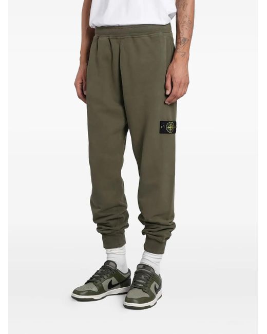 Stone Island Green Logo-Patch Cuffed Track Pants for men