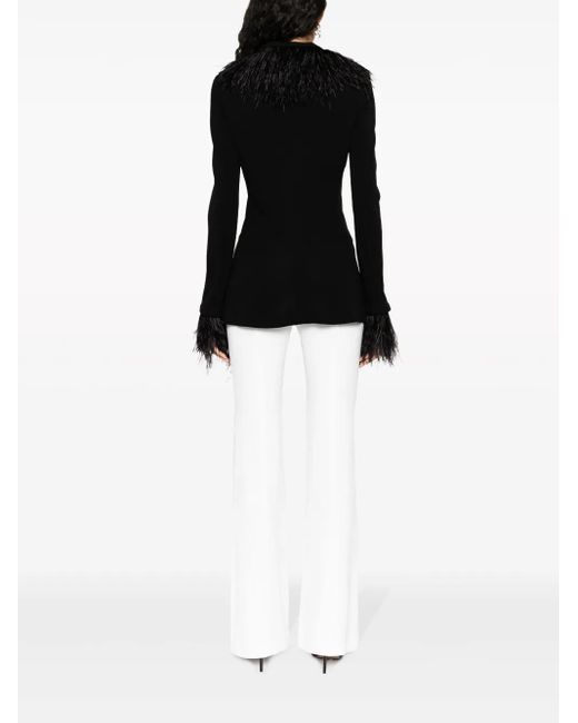 Alberta Ferretti Black Goose-Feather Trim Button-Up Jacket