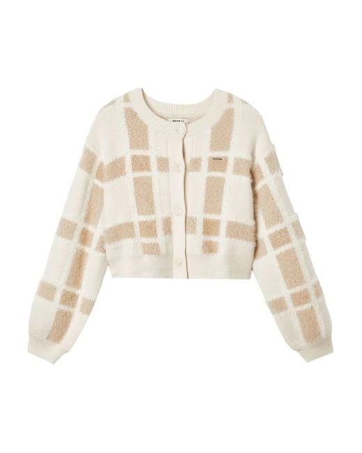 Musium Div. White Check-Pattern Cardigan