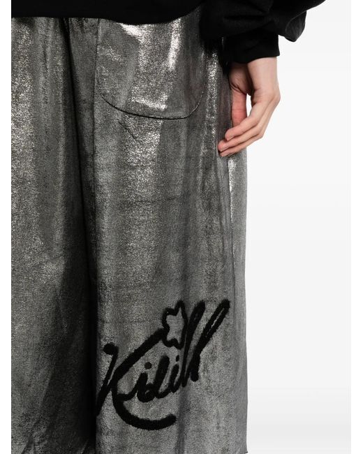 Kidill Gray Flower-Patch Metallic Shorts for men