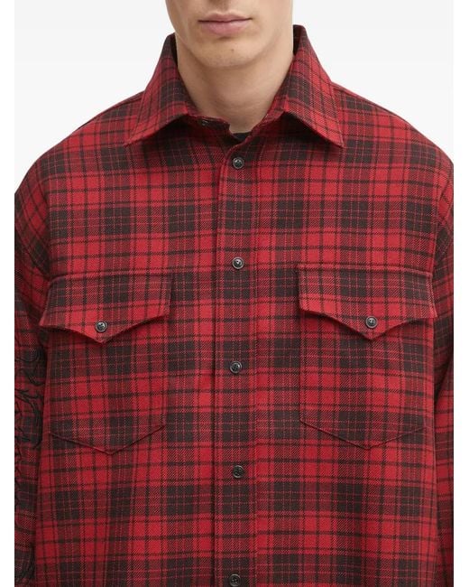 Vetements Red Plaid-Pattern Long-Sleeve Shirt for men