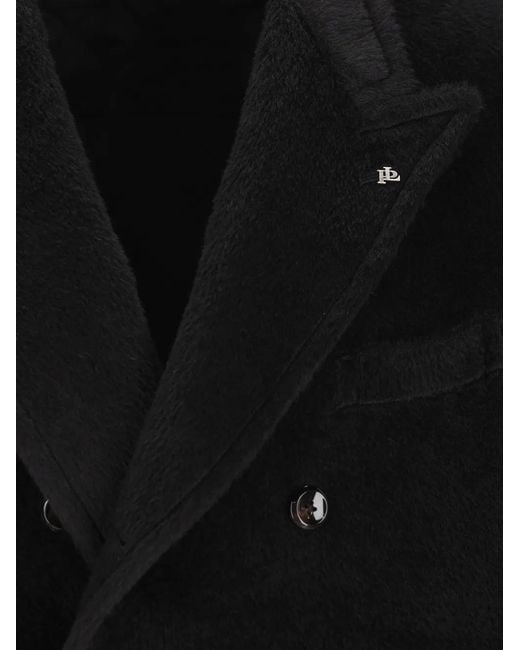 Tagliatore Black Double-Breasted Peaked-Lapel Coat for men